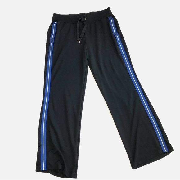 Lauren Ralph Lauren Black Track Style Pants Viscose Blend Size L Striped Sides - Picture 1 of 8